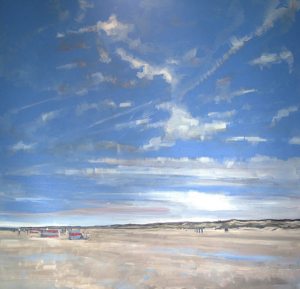 This is a painting, completed last summer, of people on the beach at Winterton-On-Sea.